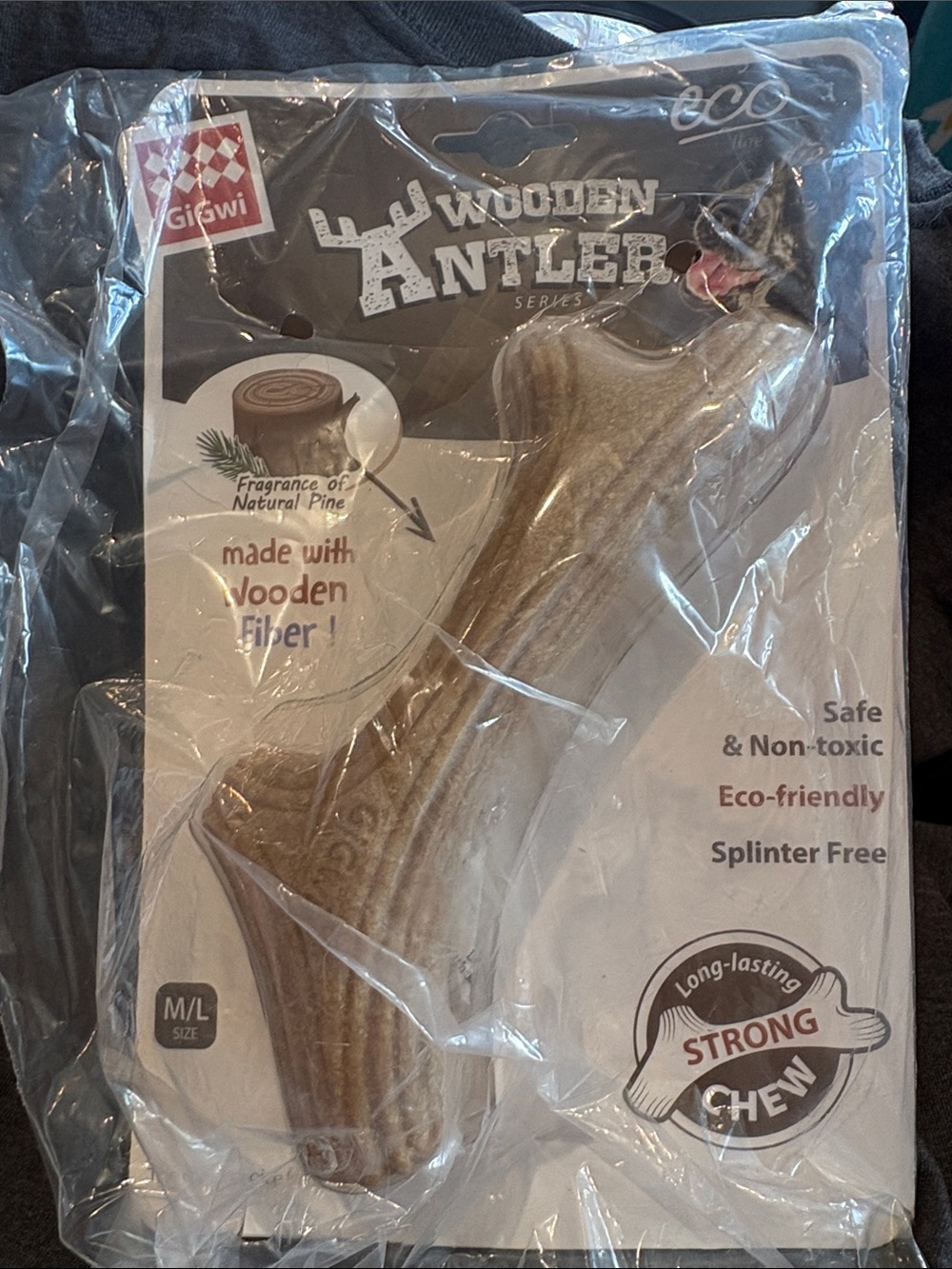 Wooden Antler Dog Chew Toy - Brown